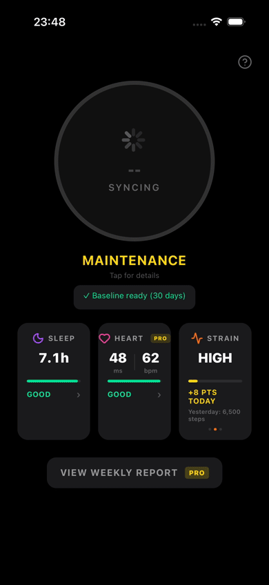 Capacity daily score screen